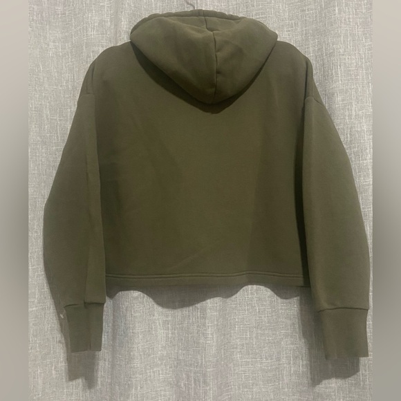 True Religion Kalamata Collegiate Pull Over Crop Sweat Hoodie-SMALL--in olive - Picture 3 of 4
